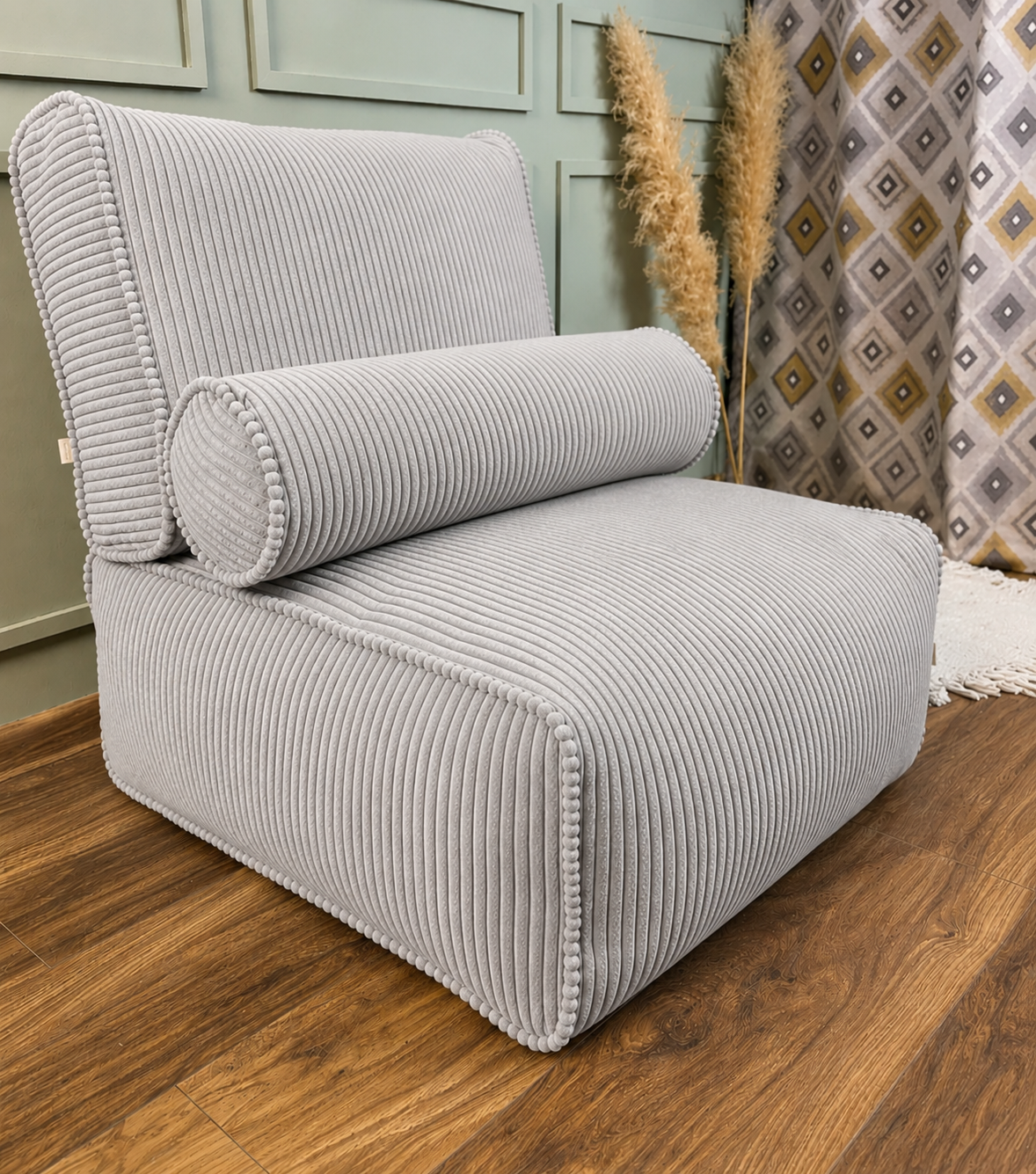 1PC Corduroy Floor Cushion Chair with Matching Bolster Pillow