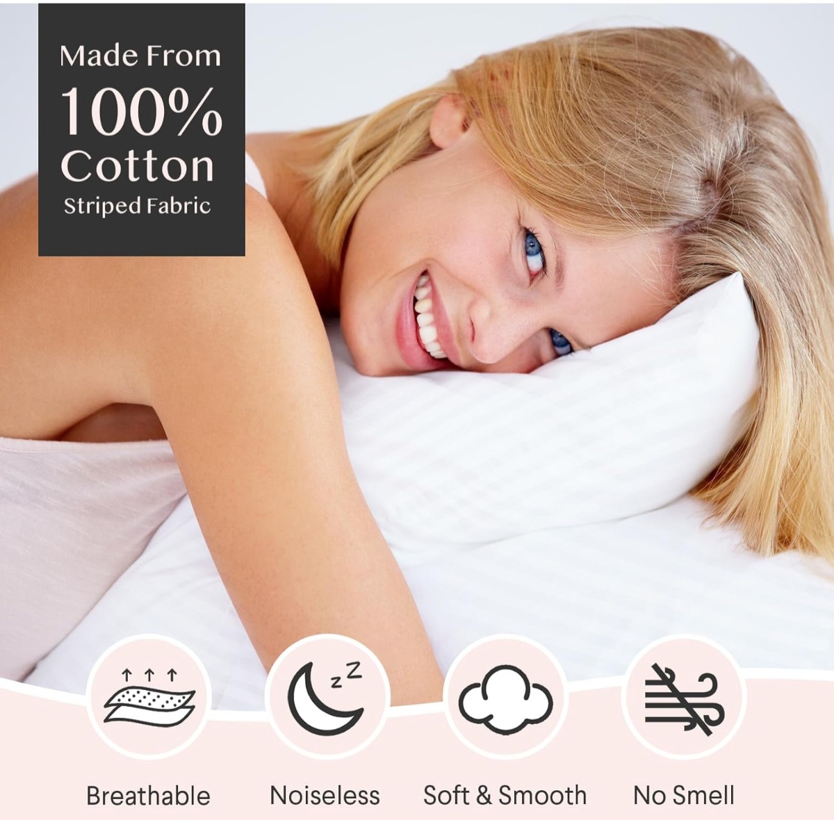 100% Cotton Pillow Protectors, Standard Size (20x26), 4 Pack Hotel Grade Pillow Cover with Silent Zipper, Zip Up Pillow Cases, White