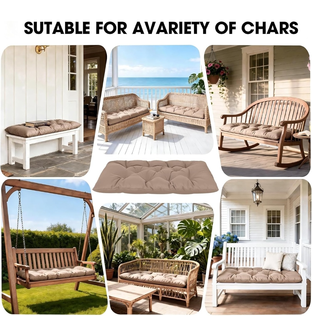 Indoor/Outdoor Bench Cushion only,NO BENCH. Swing Cushion,2/3 seat Thick Outdoor Garden Bench Seat Cushion Backrest Bench Pad (59 X 19.6 in )
