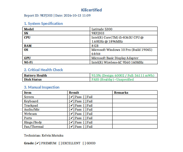 CERTIFIED BY KILIMALL | Dell latitude 5300 Core i5 8th Gen 8GB RAM 256GB SSD | 14" Full HD Display | Windows and Office Installed | 90% Battery Health| 3+ Hours Active| 9 Months Warranty KiliCertified