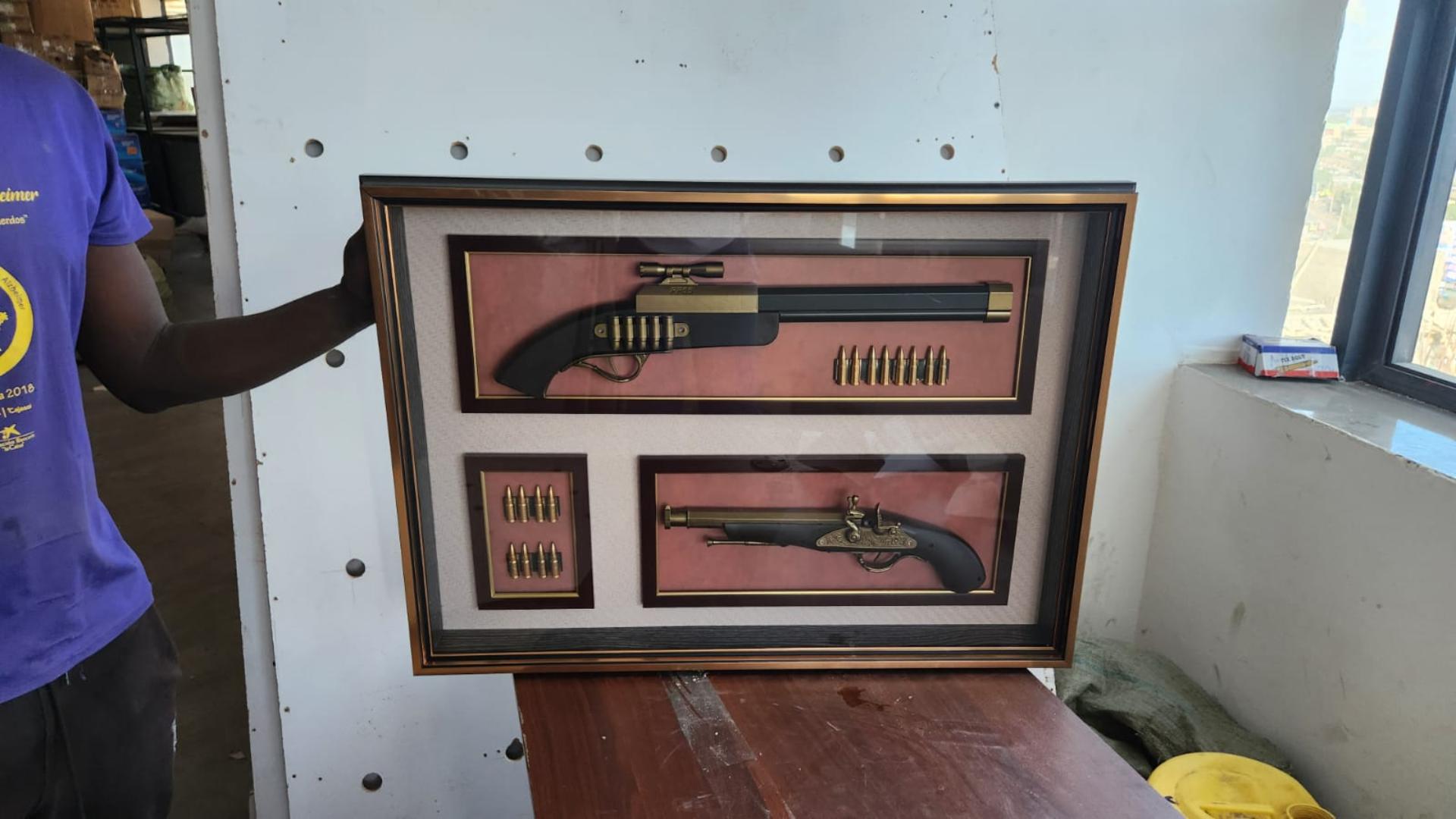 Luxury Decorative Gun Wall Frame | 1 Gun & 4 Bullets | 2 Guns & 4 Bullets | 2 Guns & 16 Bullets | Vintage Wall Art for Home, Office, Bar & Lounge