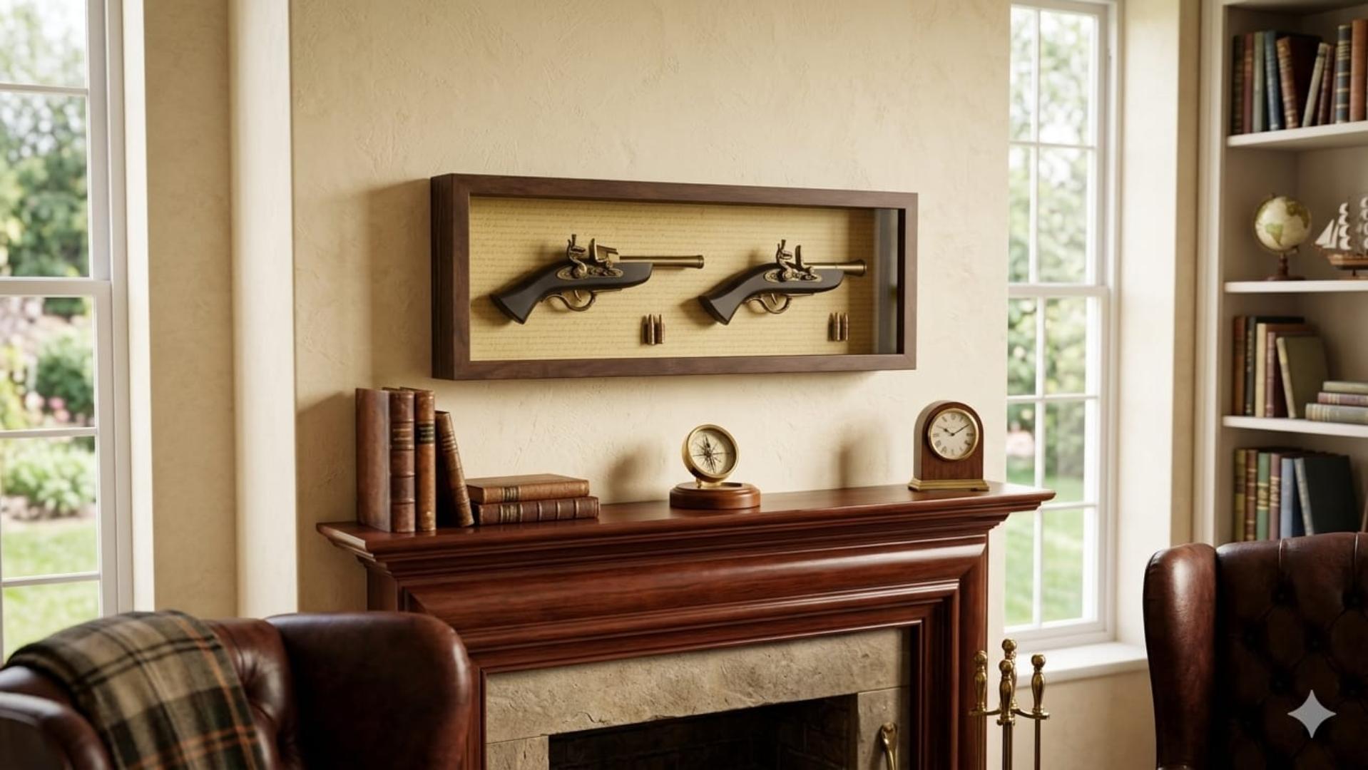 Luxury Decorative Gun Wall Frame | 1 Gun & 4 Bullets | 2 Guns & 4 Bullets | 2 Guns & 16 Bullets | Vintage Wall Art for Home, Office, Bar & Lounge