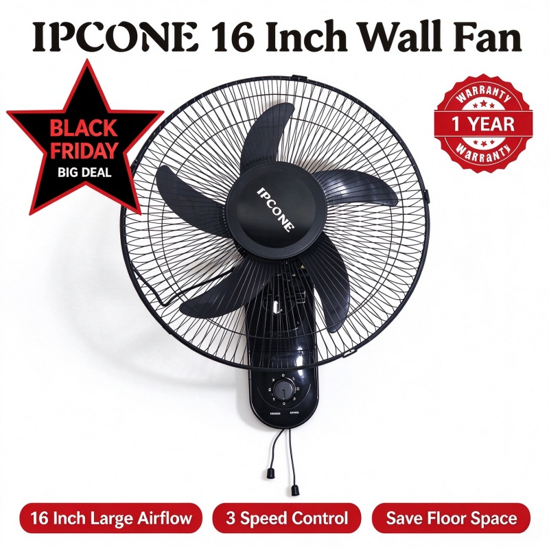 IPCONE 16 inch wall mount fan 5 blades 3 speed powerful motor fan electric cooling fan cooler wall mounted fan