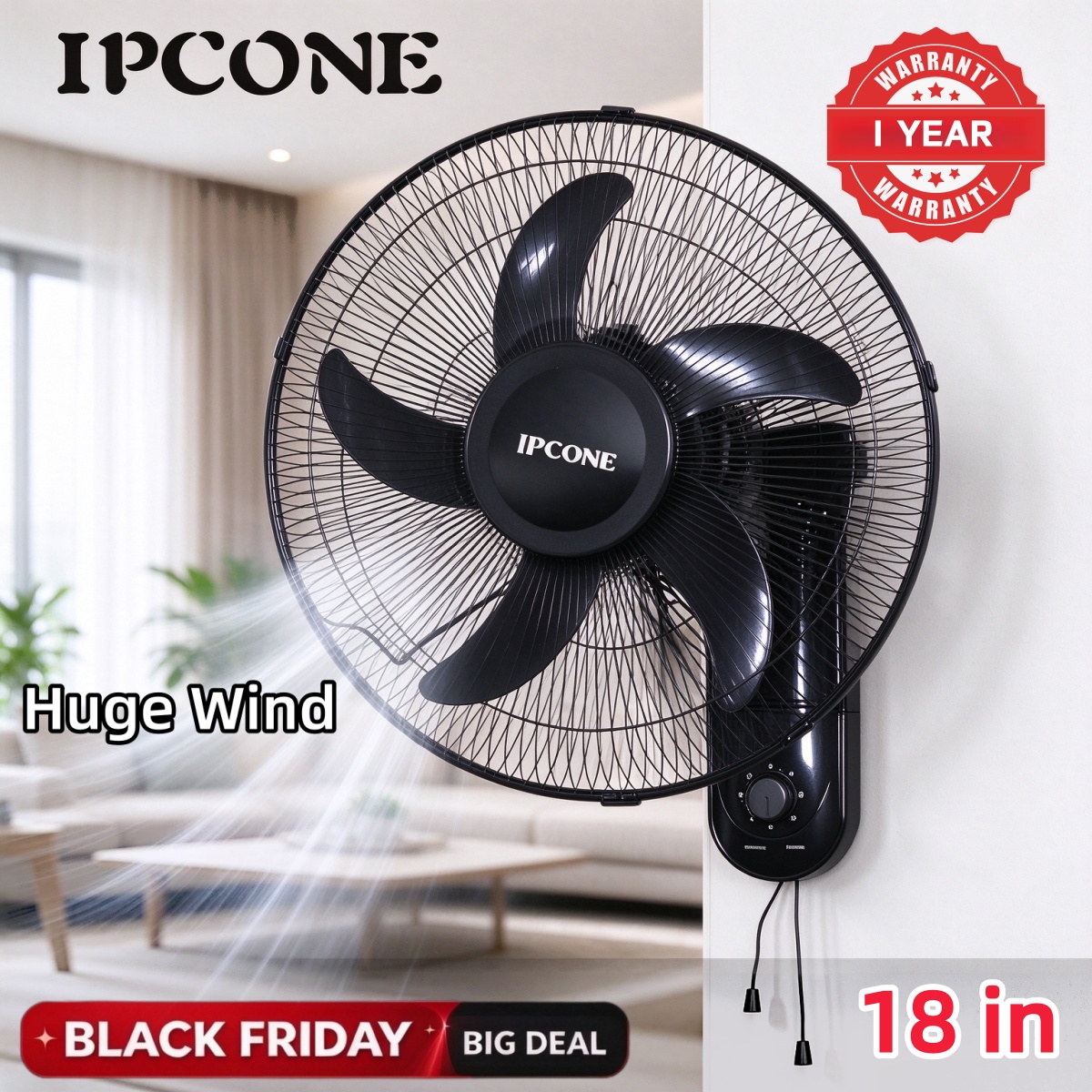 IPCONE 18 inch wall mount fan 5 blades 3 speed powerful motor fan electric cooling fan cooler wall mounted fan