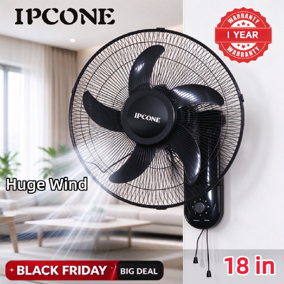 IPCONE 18 inch wall mount fan 5 blades 3 speed powerful motor fan electric cooling fan cooler wall mounted fan