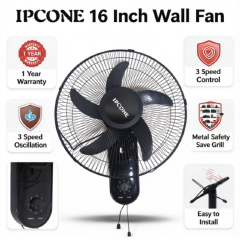 IPCONE 16 inch wall mount fan 5 blades 3 speed powerful motor fan electric cooling fan cooler wall mounted fan