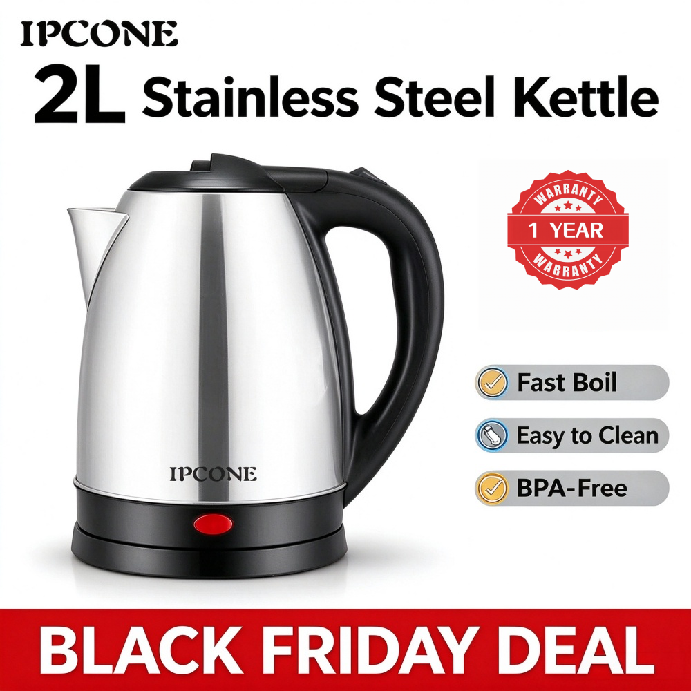 IPCONE Kettle 2L 1500W Energy Efficient Jug Cordless Stainless Steel Electric Water Kettle Boiling one year warrany
