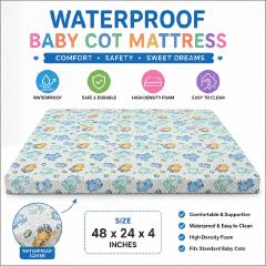 Baby Cot Mattress – Waterproof, Medium-Density Foam, Firm Support (48" x 24" x 4")