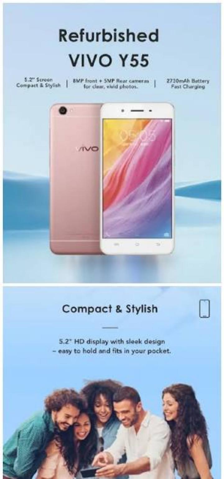 Vivo Y55 Smartphone features a 2GB RAM 16GB Storage 5.2 Inch HD Display Dual SIM Android Mobile Phone 8MP Rear Camera Snapdragon Processor Expandable Storage Slim Design Long Battery Life 4G LTE