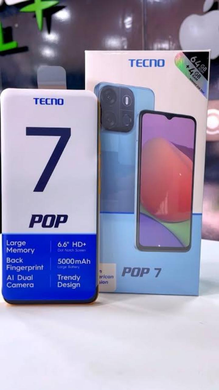 TECNO Pop 7 Smartphone 2GB RAM 64GB Storage 6.6 Inch HD+ Display Dual SIM Android Face Unlock Fingerprint Sensor 5000mAh Battery 4G LTE Stylish Budget Mobile Phone