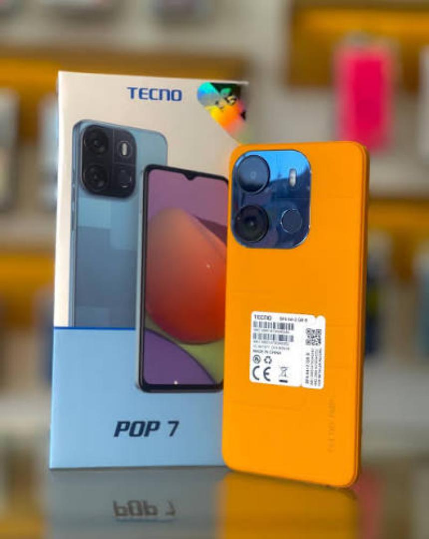 TECNO Pop 7 Smartphone 2GB RAM 64GB Storage 6.6 Inch HD+ Display Dual SIM Android Face Unlock Fingerprint Sensor 5000mAh Battery 4G LTE Stylish Budget Mobile Phone