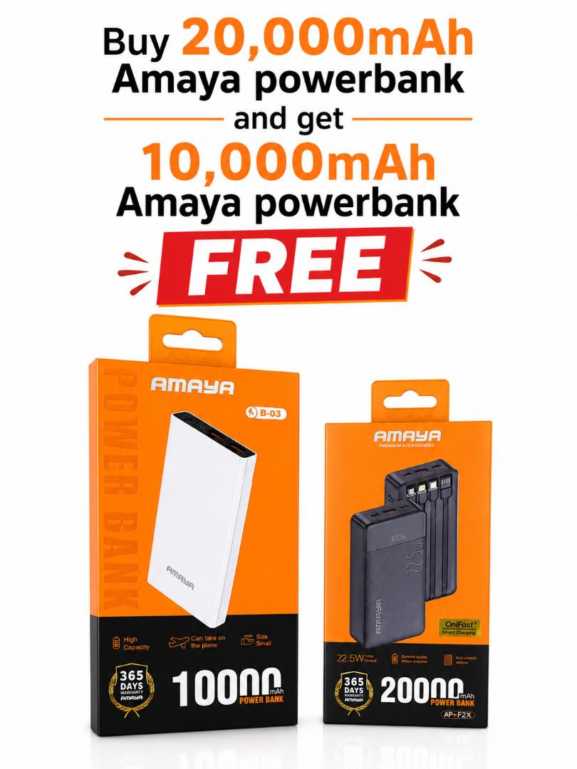 Amaya APB-F229 20000mAh Power Bank + FREE 10000mAh B-03 Bundle, Dual USB Fast Charging Portable Power Bank, High Capacity Battery Pack, LED Indicator, Universal Compatibility for Phones Type-C Ready