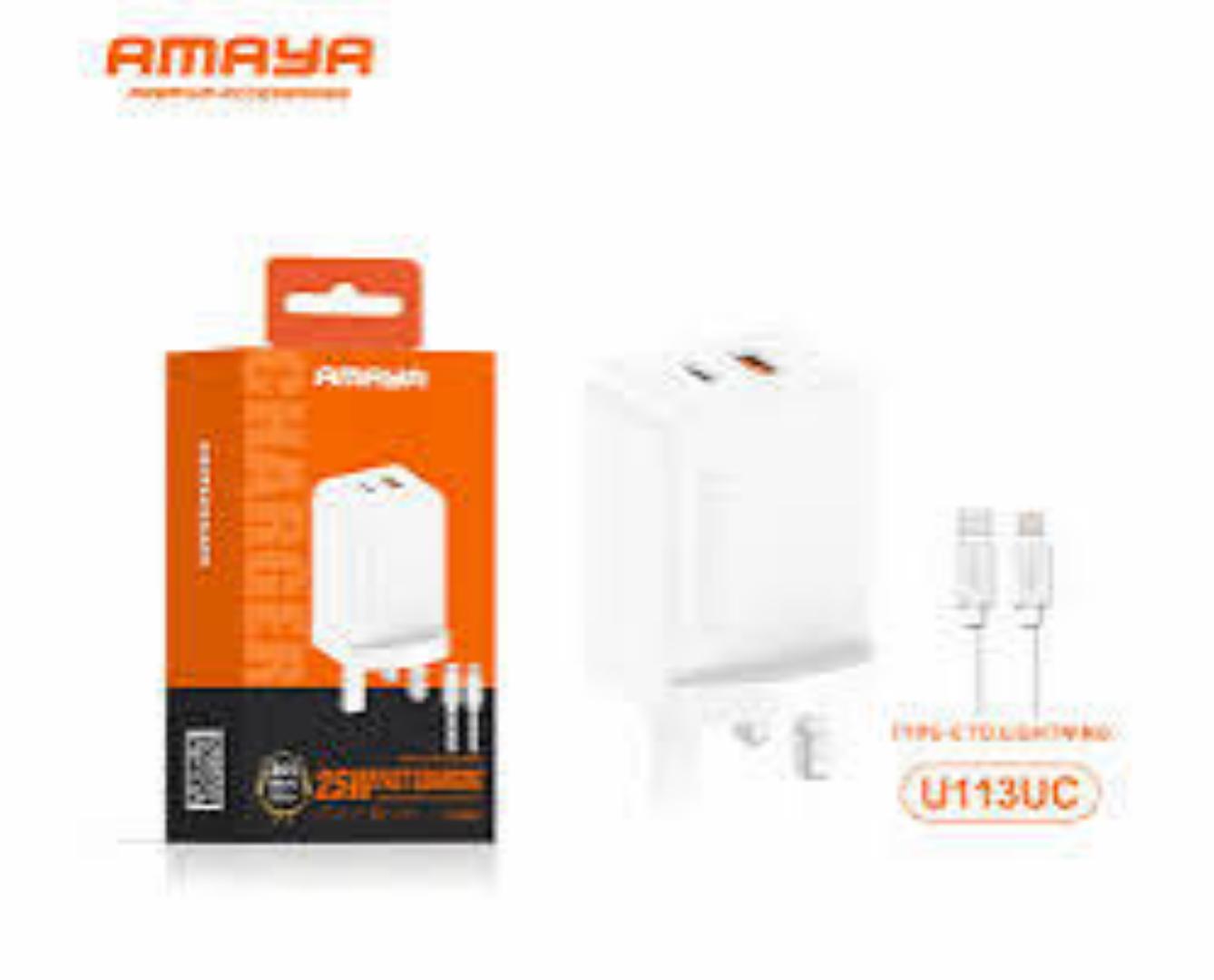 Amaya U113UC 25W Type-C Fast Charger + Free Amaya U110C 10W Type-C Charger Bundle | Dual Charger Promotion | Fast & Standard Charging Set for Smartphones | Amaya Official Charging Set | Retail Bundle