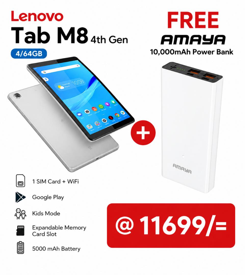 M8 4th Gen 8-Inch Android Tablet 4GB RAM 64GB ROM HD IPS Display Android 13 WiFi + 4G LTE 5100mAh Battery Kids Mode Reading Mode Dual Speakers Expandable Storage