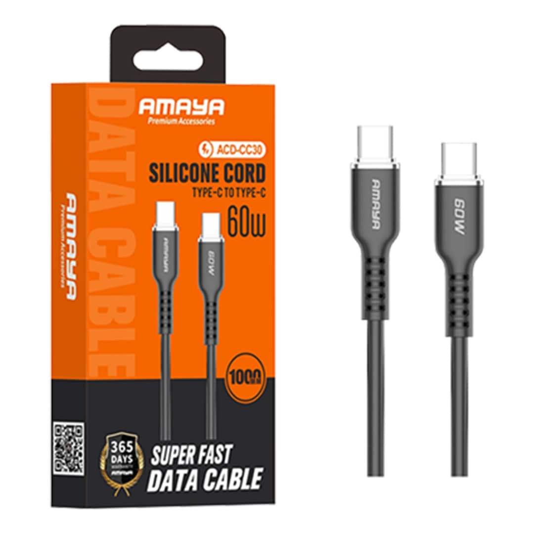 Amaya ACD-CC82 Type-C to Type-C Fast Charging Cable Bundle + FREE USB-C, Micro USB & Lightning Cables | 1M Durable Data & Charging Cords