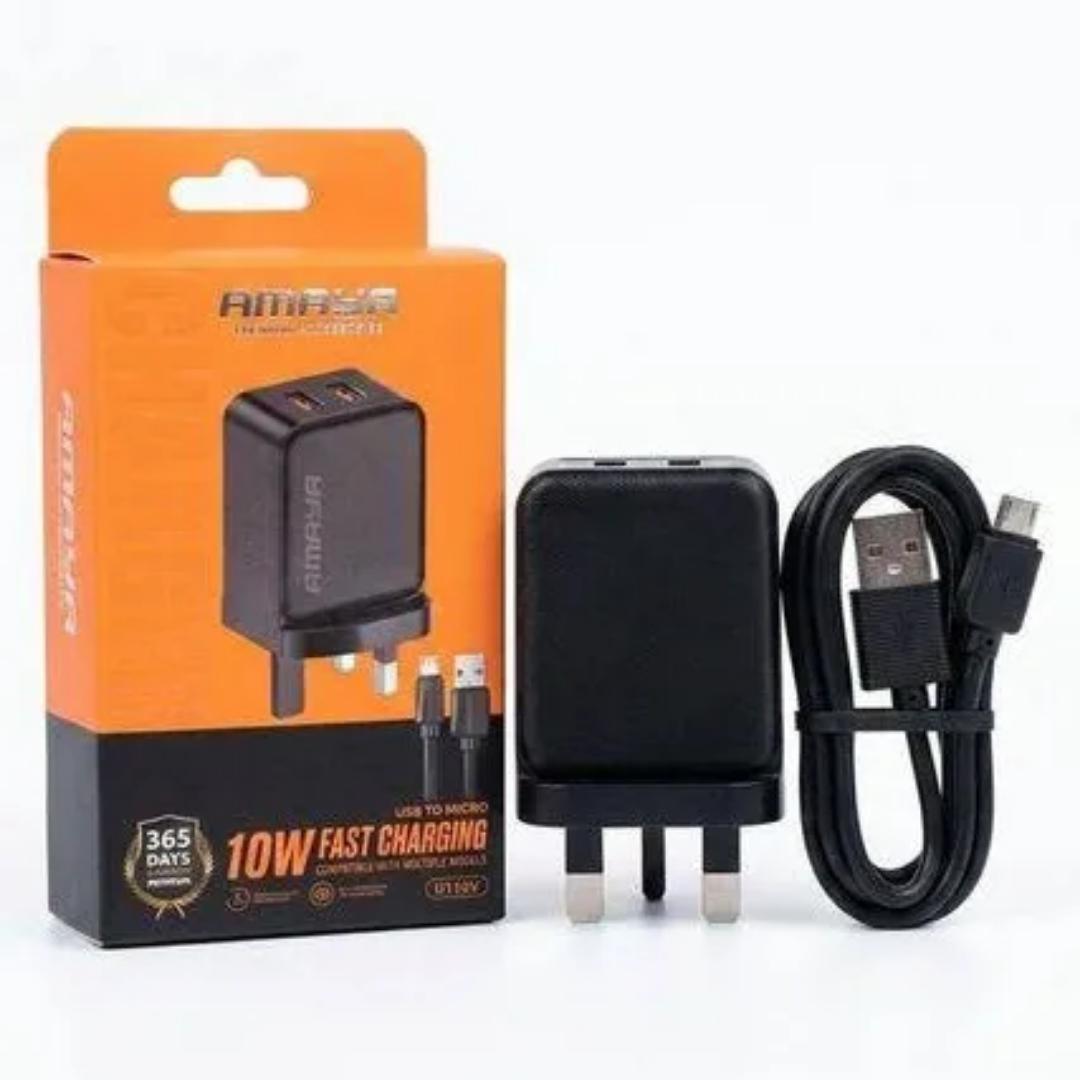 Amaya U113UC 25W Type-C Fast Charger + Free Amaya U110C 10W Type-C Charger Bundle | Dual Charger Promotion | Fast & Standard Charging Set for Smartphones | Amaya Official Charging Set | Retail Bundle