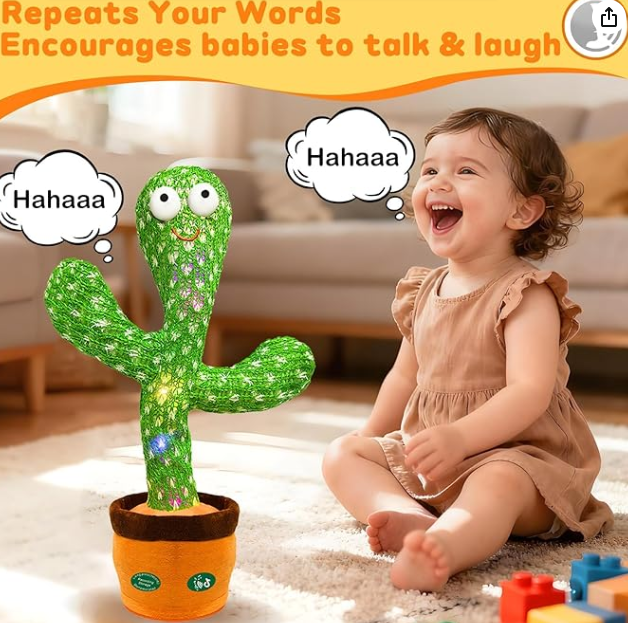 Interactive Baby Toys Dancing Talking Cactus Toy,Funny Gift for Infant 6-18 Months, Singing Musical Record Repeat What You Say Light Up Toy for Toddler 1 2 3 Year Old Boy Girl