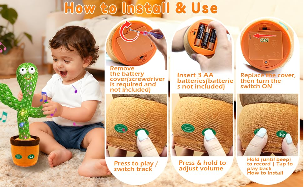 Interactive Baby Toys Dancing Talking Cactus Toy,Funny Gift for Infant 6-18 Months, Singing Musical Record Repeat What You Say Light Up Toy for Toddler 1 2 3 Year Old Boy Girl