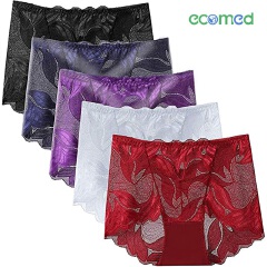 5 Pcs Women Underwear Lace Panties Woman Clothes Mid Waisted Hollow Out Transparent Mesh Plus Size Ladies Seamless Butt Lift Brief