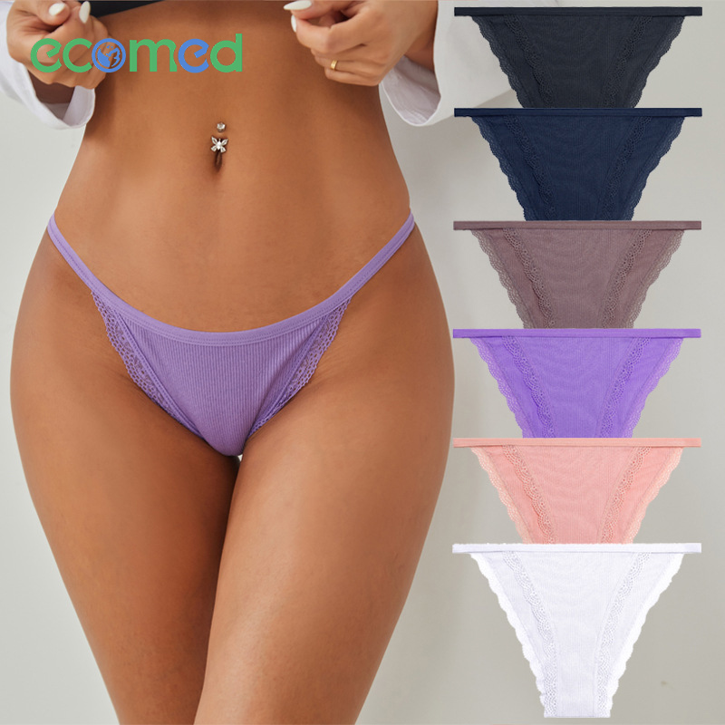 6 Pcs T Thong For Women Thong Hipster Women Cotton Panties Briefs Woman Clothes Lace Underwear Bikini Low Waist
