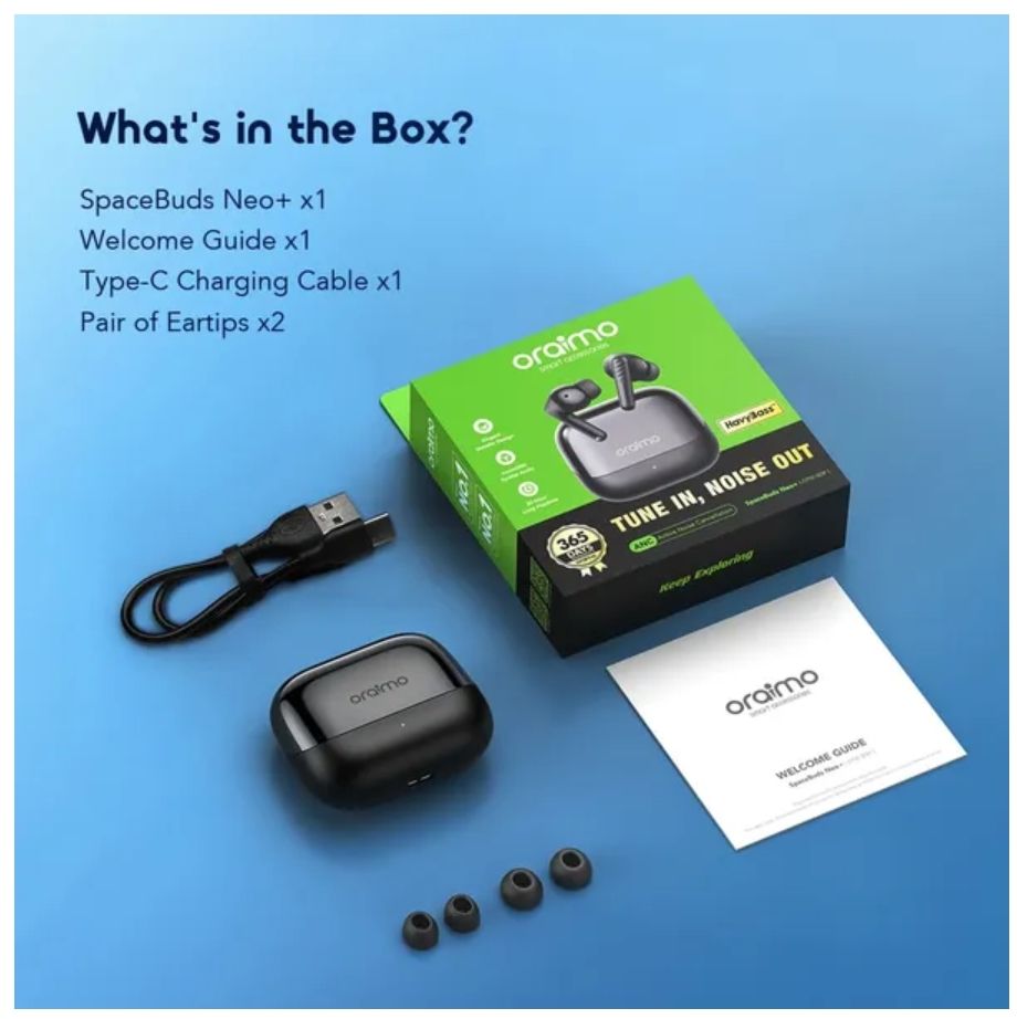 Oraimo SpaceBuds Neo+ ANC Spatial Audio True Wireless Earphones Elegant Metallic Design Sound360 Spatial Audio 30-Hour Long Playtime 2-Mic Call Noise Cancellation Low-Latency Earbuds