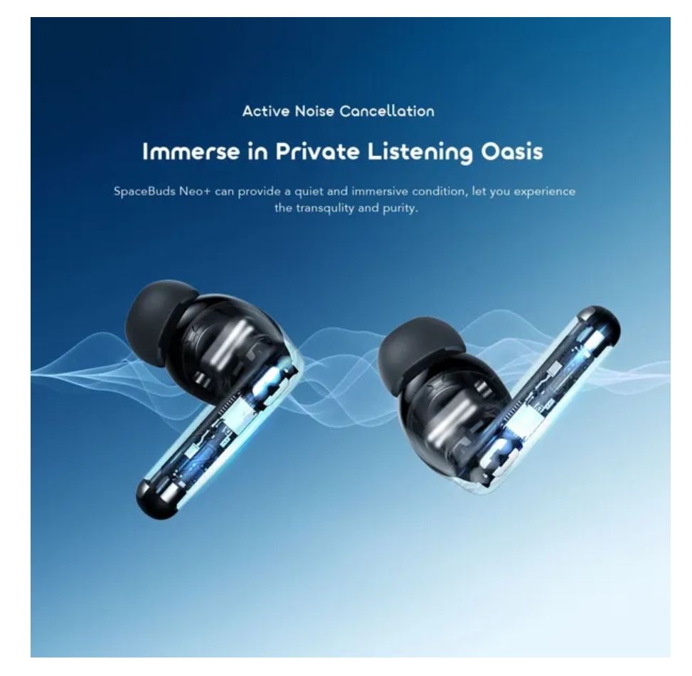 Oraimo SpaceBuds Neo+ ANC Spatial Audio True Wireless Earphones Elegant Metallic Design Sound360 Spatial Audio 30-Hour Long Playtime 2-Mic Call Noise Cancellation Low-Latency Earbuds