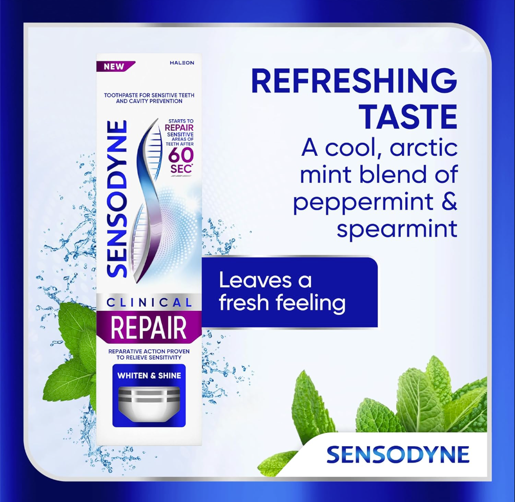 Sensodyne Clinical Repair Whiten & Shine Toothpaste for Sensitivity Relief, 3.4 oz