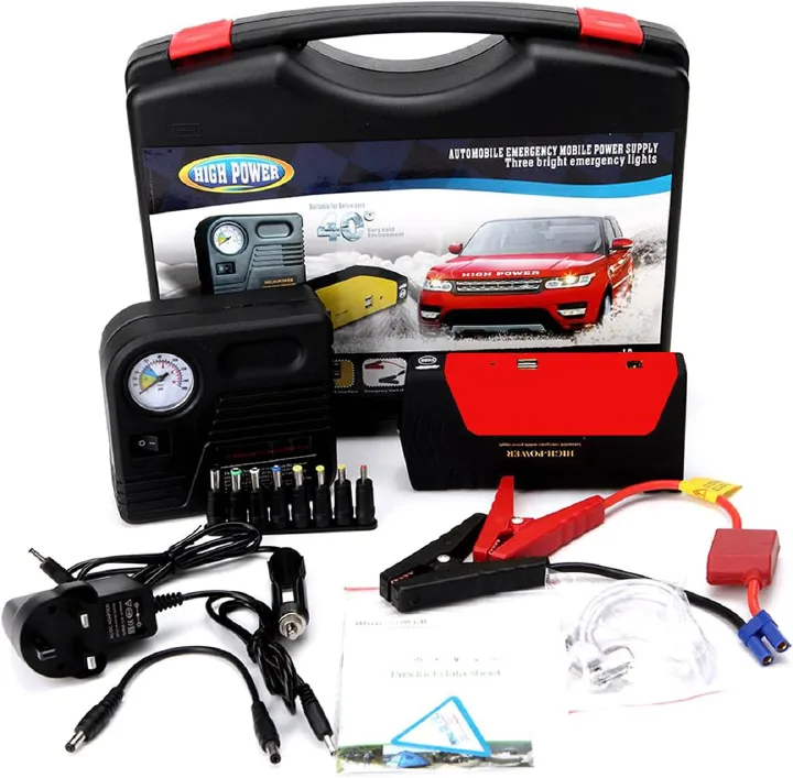 Portable Car Jump Starter Kit with Air Compressor – 12V Emergency Battery Booster, Tire Inflator & Power Bank Multi-Function Car Tool