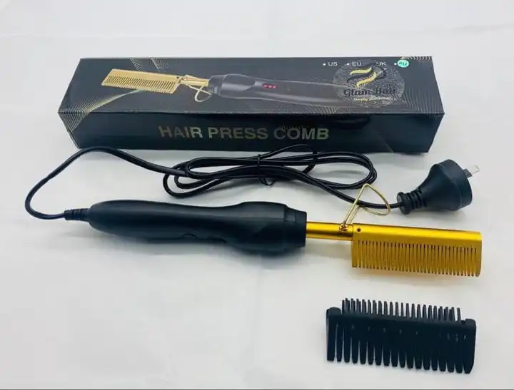Golden Electric Hot Comb Hair Straightener Heat Press Comb Fast Heating Styling Tool for Women Salon Professional Hair Straightening Comb with Temperature Control Anti Scald Design