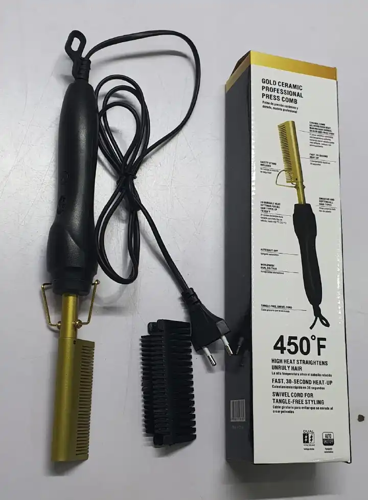 Golden Electric Hot Comb Hair Straightener Heat Press Comb Fast Heating Styling Tool for Women Salon Professional Hair Straightening Comb with Temperature Control Anti Scald Design