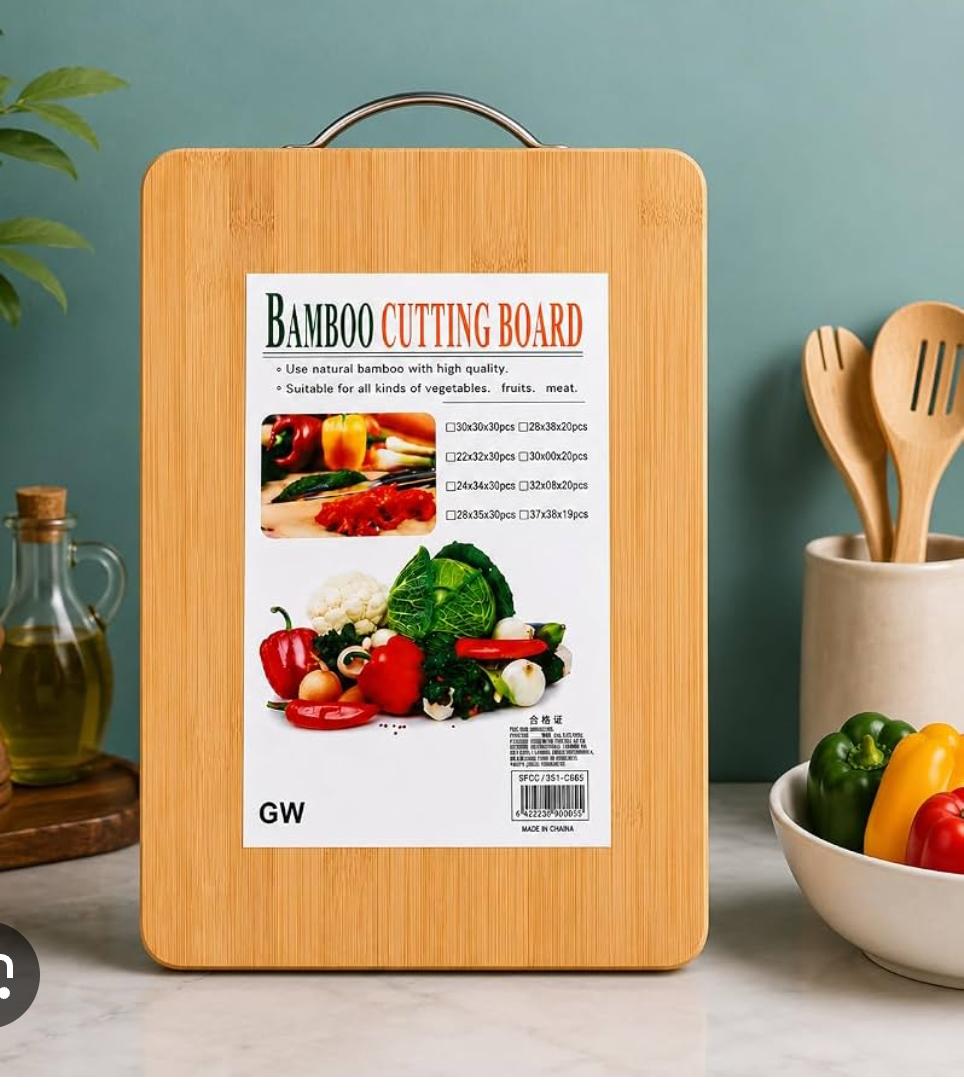Natural bamboo chopping board featuring a handle cutout for easy hanging and gripping Heavy Duty Bamboo Cutting Board with Handle for Food Prep, Meat, and Vegetables - 100% Natural Chopping Board and