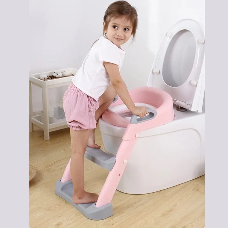 Baby auxiliary toilet ladder folding Seat for kids  Training Potty Training Seat with Ladder, Pre-Assembled Toddler Toilet Seat with Steps for Boys Girls, 2-in-1 Potty Seat with Foldable Step Stool, A