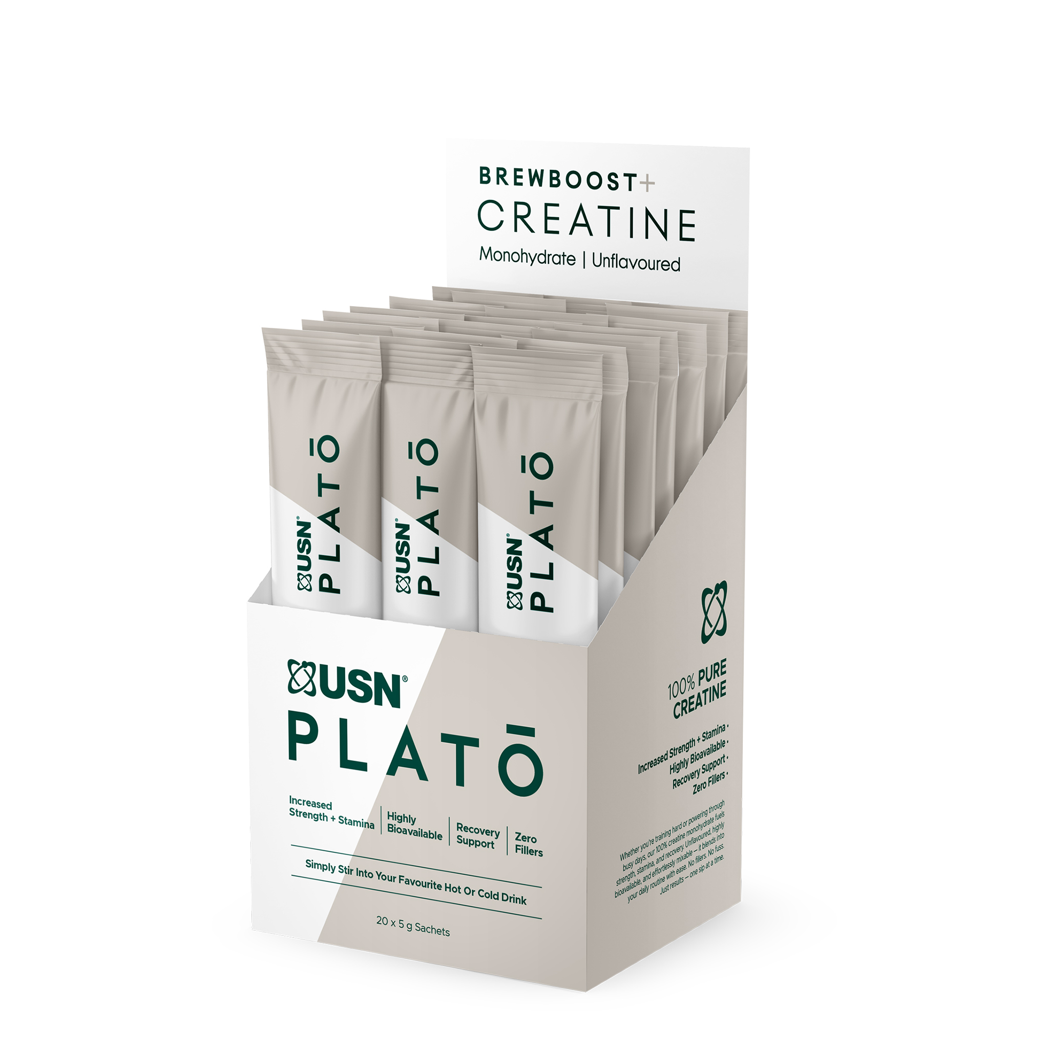 USN Plato Brewboost + Creatine 5g x 20 Sachets – Strength, Recovery & Mental Focus