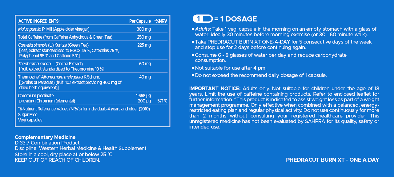 USN Phedra Cut Burn XT One-A-Day Fat Burner | Thermogenic Weight Loss | Appetite Suppressant | 60 Capsules