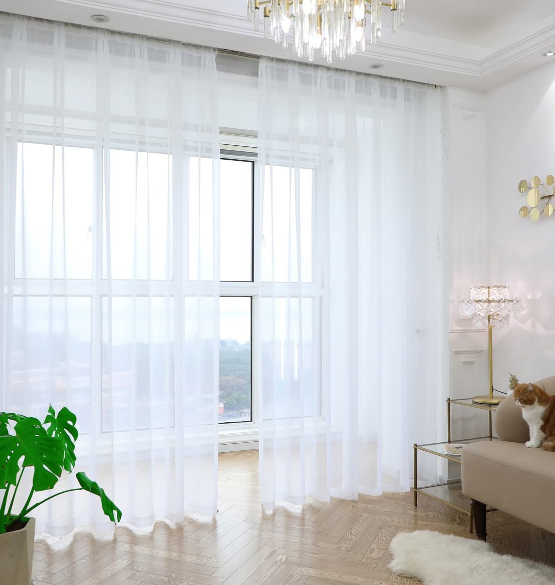 Cream Blackout Curtain Set with White Heavy Sheer Curtain Eyelet Window Drapes 240cm Height Living Room Bedroom Curtains