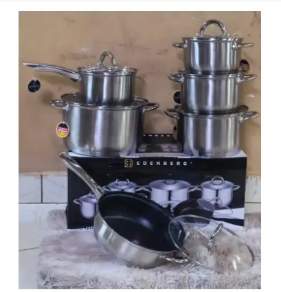 Edenberg 12 Pcs Stainless Steel Cookware Set 🍲✨ Sufuria Set with Glass Lids, Saucepan & Frying Pan for Home Kitchen Cooking