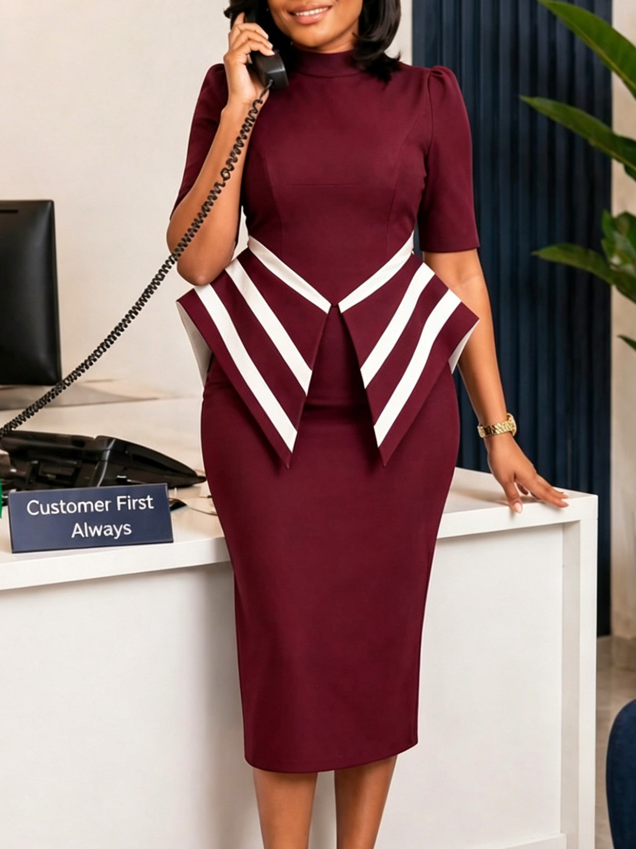 New product selection: Cross border foreign trade women's clothing new fashion five quarter sleeve bag hip elegant OL Thongler African European and American dress