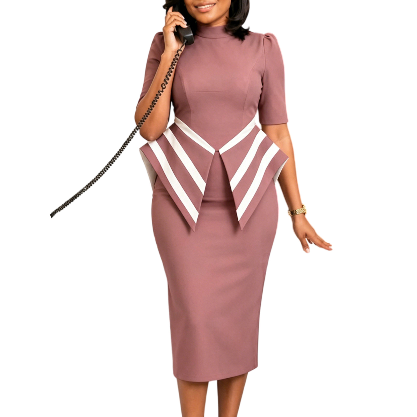New product selection: Cross border foreign trade women's clothing new fashion five quarter sleeve bag hip elegant OL Thongler African European and American dress