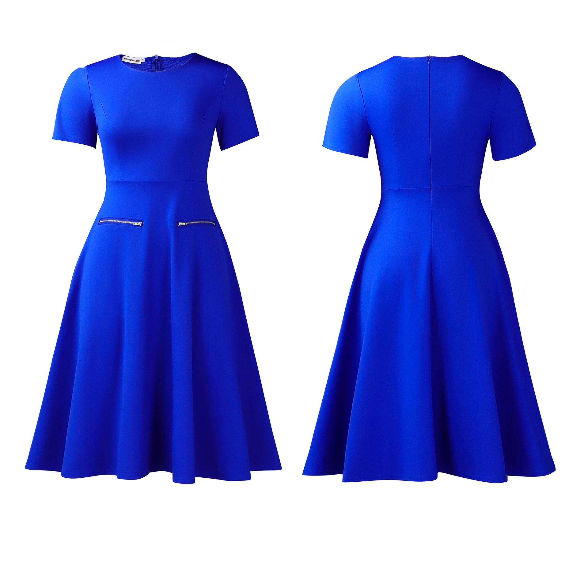 New Product Selection D619 Amazon Foreign Trade 2026 New Women's Clothing Style Simple and Elegant Round Neck Waist slimming Solid Color Dress