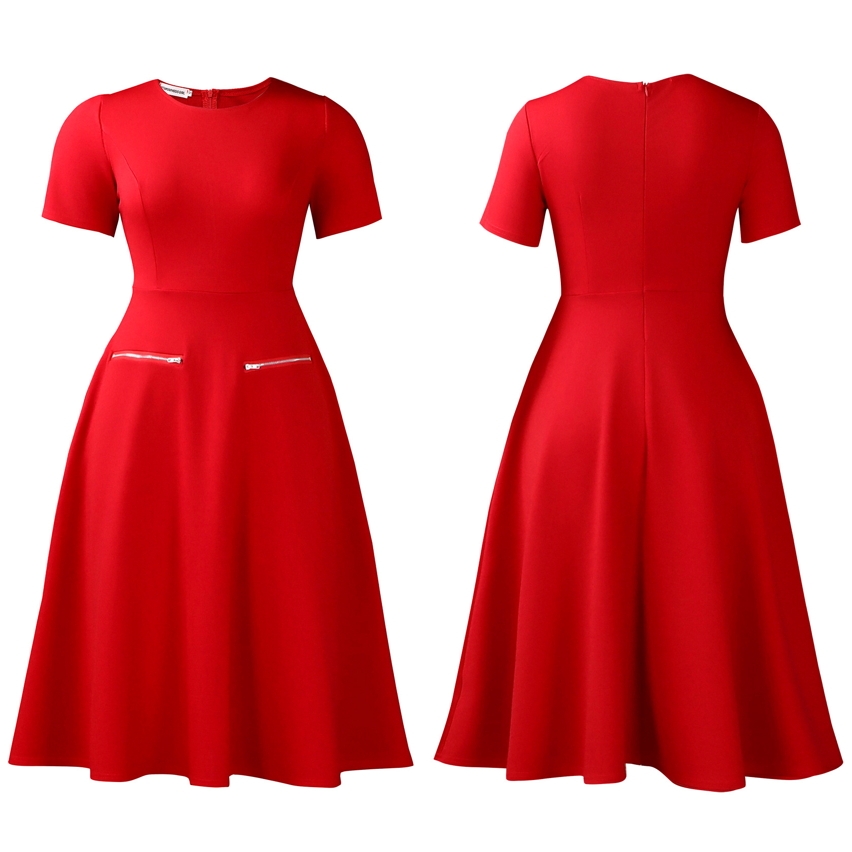 New Product Selection D619 Amazon Foreign Trade 2026 New Women's Clothing Style Simple and Elegant Round Neck Waist slimming Solid Color Dress