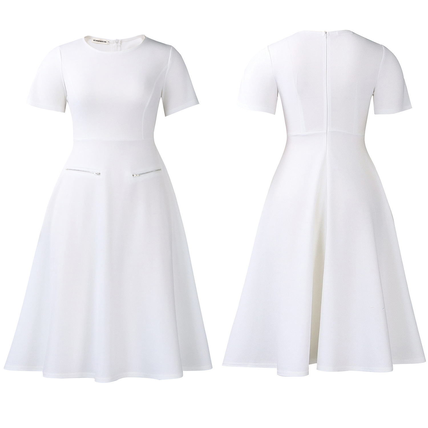 New Product Selection D619 Amazon Foreign Trade 2026 New Women's Clothing Style Simple and Elegant Round Neck Waist slimming Solid Color Dress