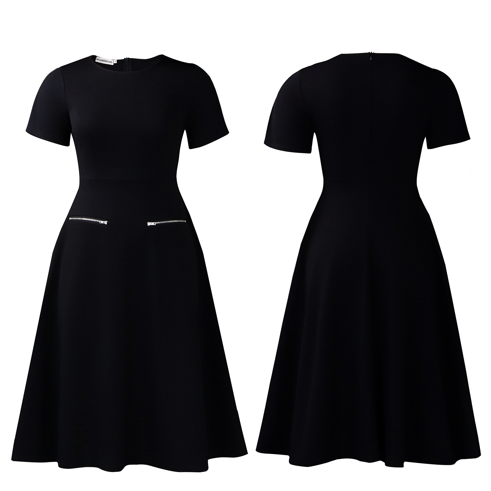 New Product Selection D619 Amazon Foreign Trade 2026 New Women's Clothing Style Simple and Elegant Round Neck Waist slimming Solid Color Dress