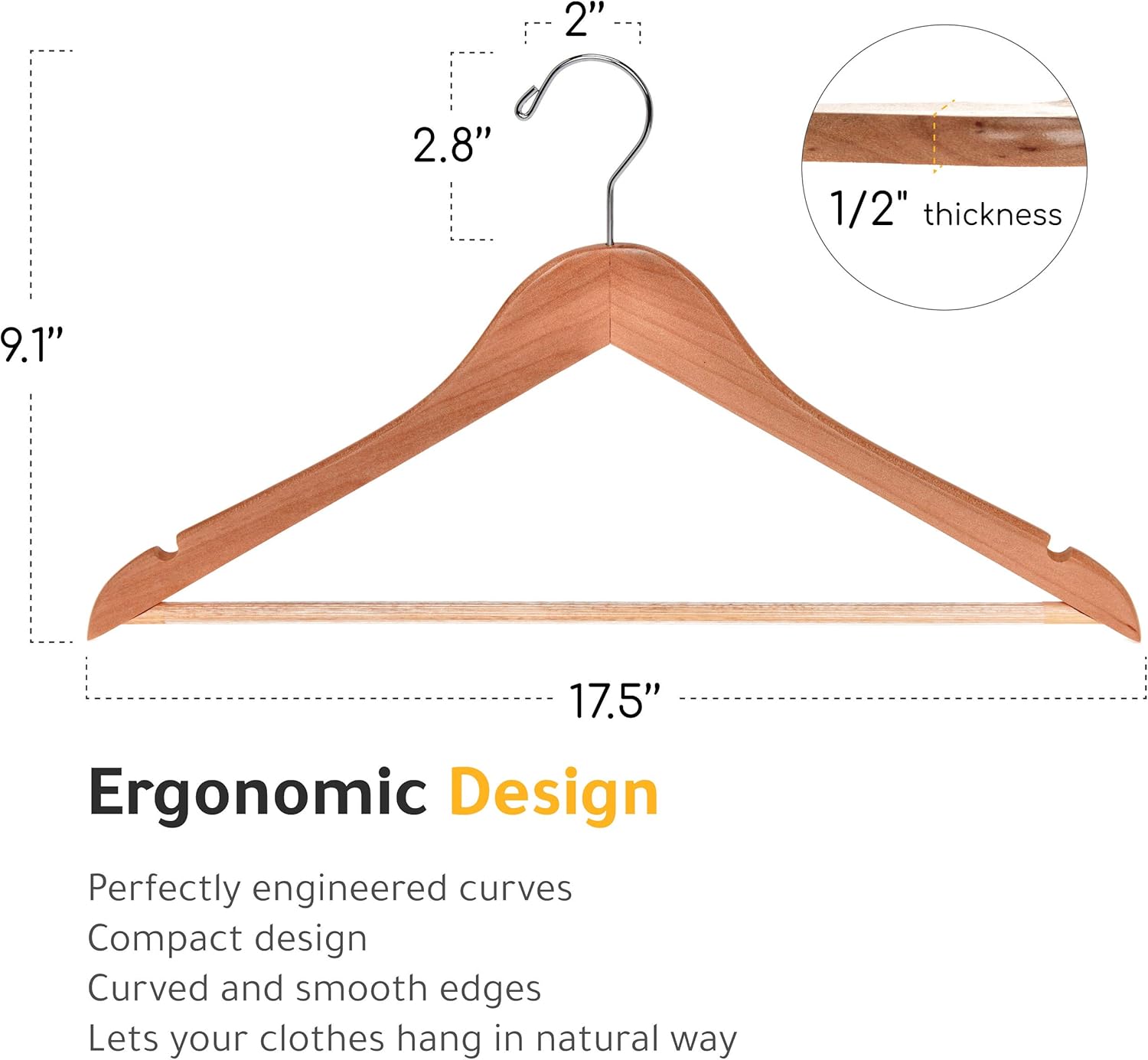 Light Brown Wooden Clothes Hangers Heavy Duty Non-Slip Coat Suit Shirt Dress Hangers for Wardrobe Organization