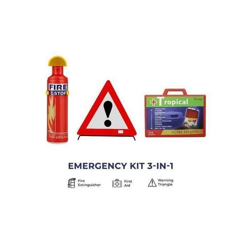 3 In 1 Emergency Car Safety Kit with Warning Triangle Fire Extinguisher and First Aid Kit Roadside Emergency Set