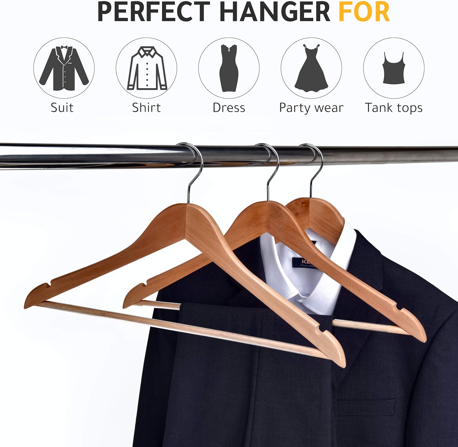 Light Brown Wooden Clothes Hangers Heavy Duty Non-Slip Coat Suit Shirt Dress Hangers for Wardrobe Organization