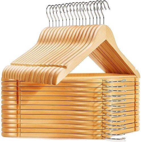 Light Brown Wooden Clothes Hangers Heavy Duty Non-Slip Coat Suit Shirt Dress Hangers for Wardrobe Organization