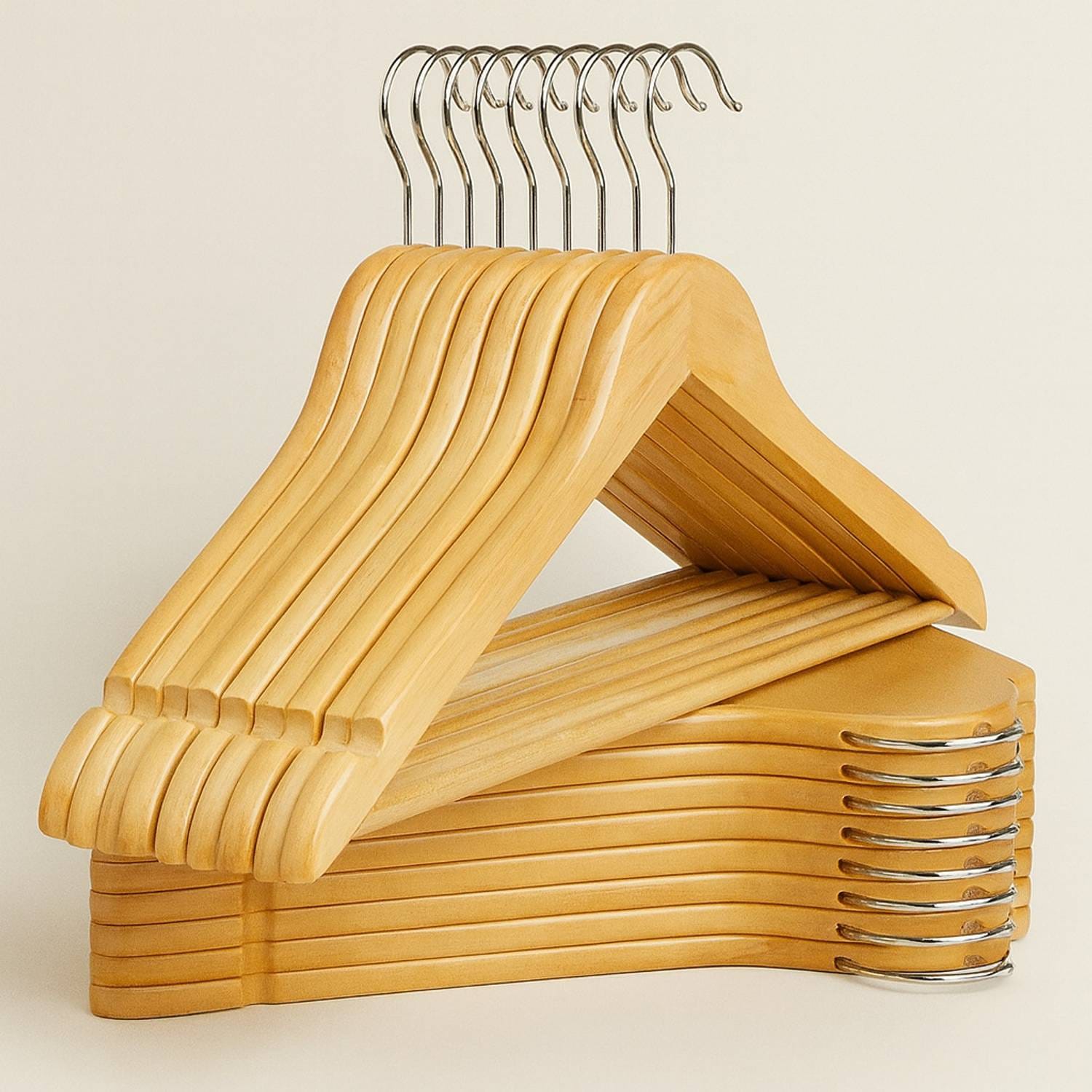 Light Brown Wooden Clothes Hangers Heavy Duty Non-Slip Coat Suit Shirt Dress Hangers for Wardrobe Organization
