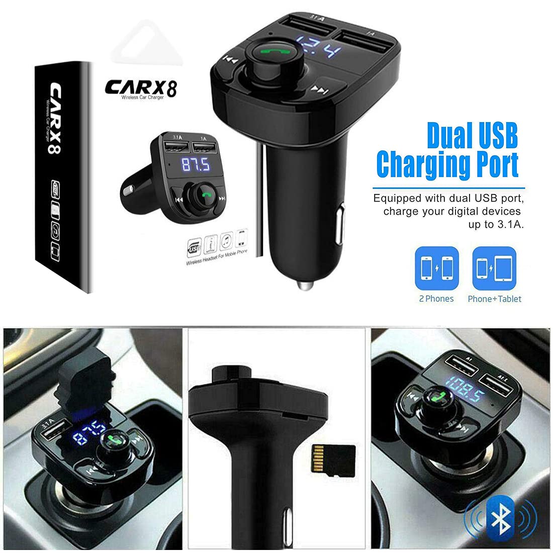 X8 Bluetooth FM Transmitter Wireless Car MP3 Player Dual USB Fast Charger Handsfree Car Modulator