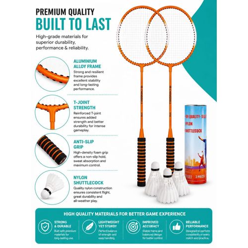 Badminton Set with 2 Rackets 3 Shuttlecocks Carry Bag Outdoor Sports Training Game for Kids and Adults