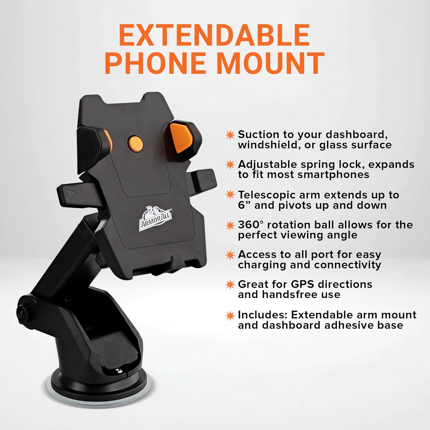 Universal Car Phone Holder 360° Adjustable Dashboard Windshield Mount Anti-Slip Smartphone Holder for GPS Navigation